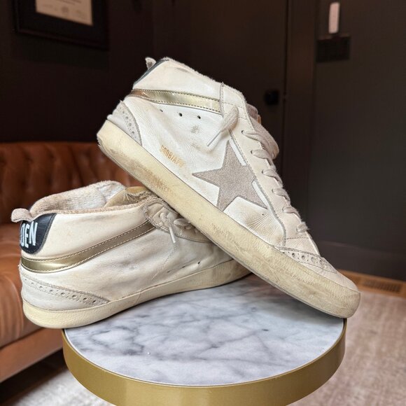 AUTHENTIC *GOLDEN GOOSE* Creme, Black, Gold Mid-Star * Size 10 - Picture 1 of 6